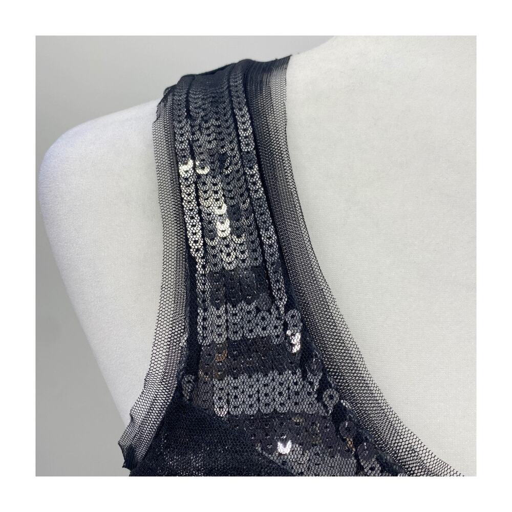 WHBM Black Silver Sequin Tank Women Party Top Stretch Scoop Neck - Picture 6 of 12